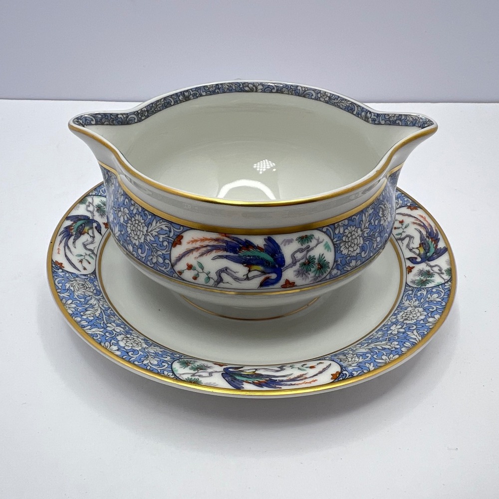 Haviland Limoges Gravy Boat Rajah Peacock Bird Underplate French Grandmillennial